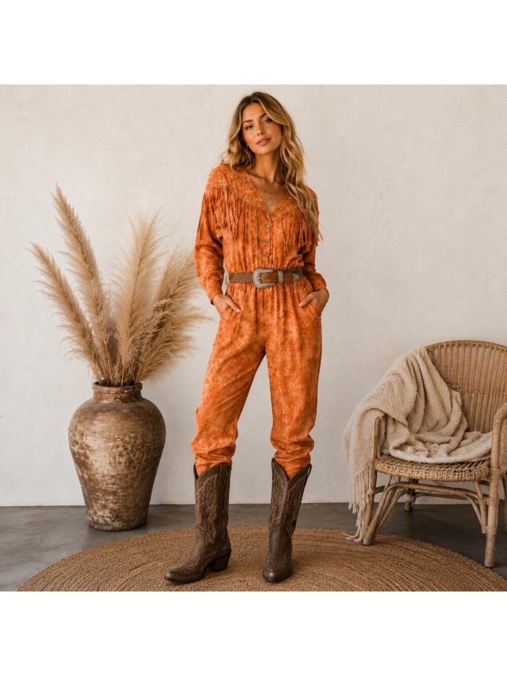 Focus Vintage Tie Dye Fringe Detail Jumpsuit M